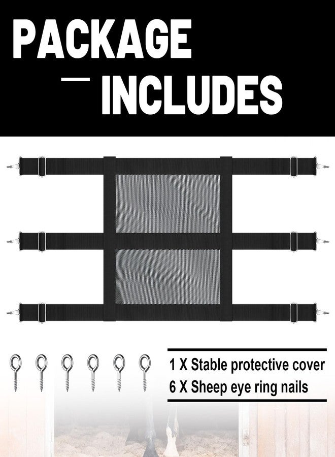 Clysee Nylon Stall Guards for Horses with Adjustable Straps and Sturdy Snap Hooks 57 x 18 Inch Mesh Doors for Horses Black Stall Gate with 6 Nails to Keep Horse Securely - Image 3